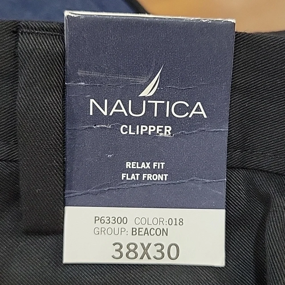 Nautica Clipper relax fit flat front black dress pants 38x27 NEW w/tag